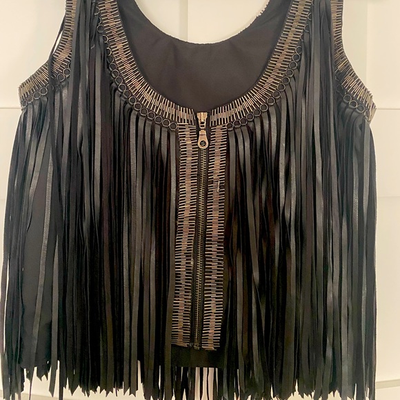 MLV ♠️ Fringed 💯 Leather Beaded Top - Picture 6 of 8